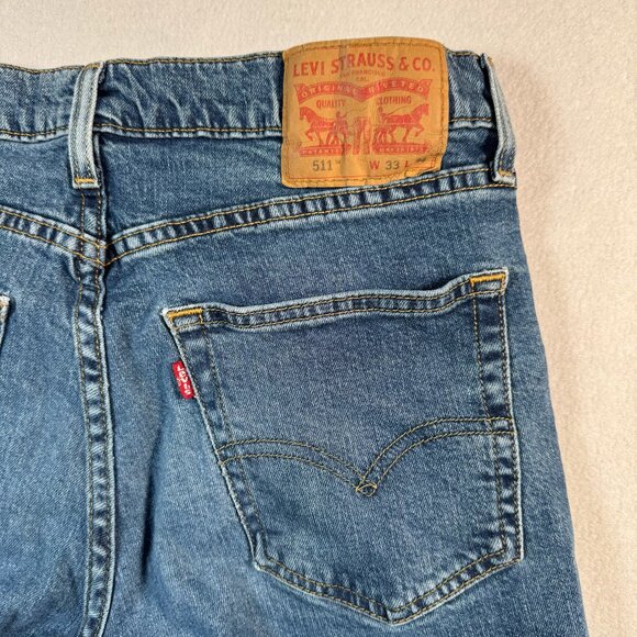 Levis Jeans Mens 34 Blue 511 Slim Straight Mid Rise Medium Wash Stretch - Picture 10 of 11